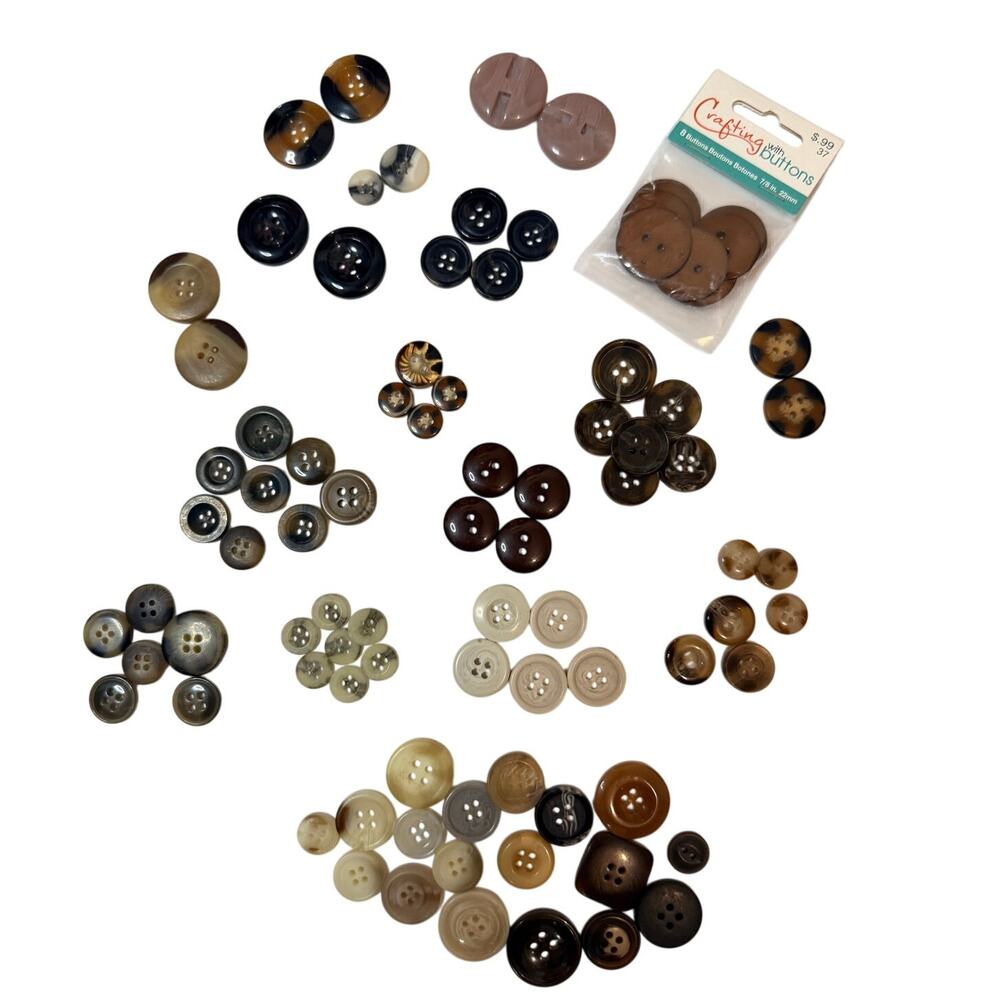 Brown Tortoise Faux Horn Button Lot Mixed Sizes Matching Sets Sewing Crafts